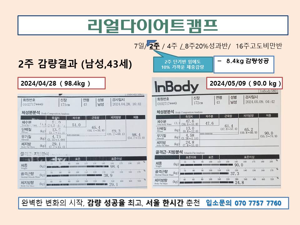 [2주-단기반] 43세 남성 -8.4kg 감량성공!